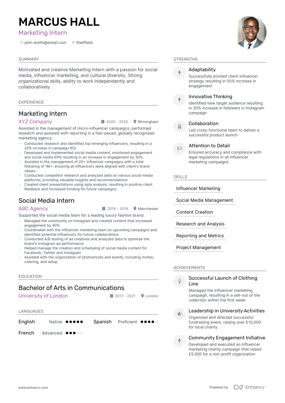 3 Marketing Intern CV Examples For 2023   Marketing Intern Cv 