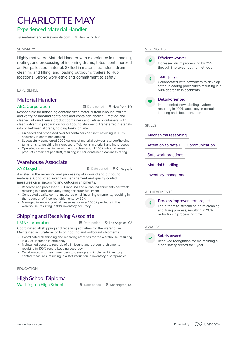 5 Material Handler Resume Examples & Guide for 2023