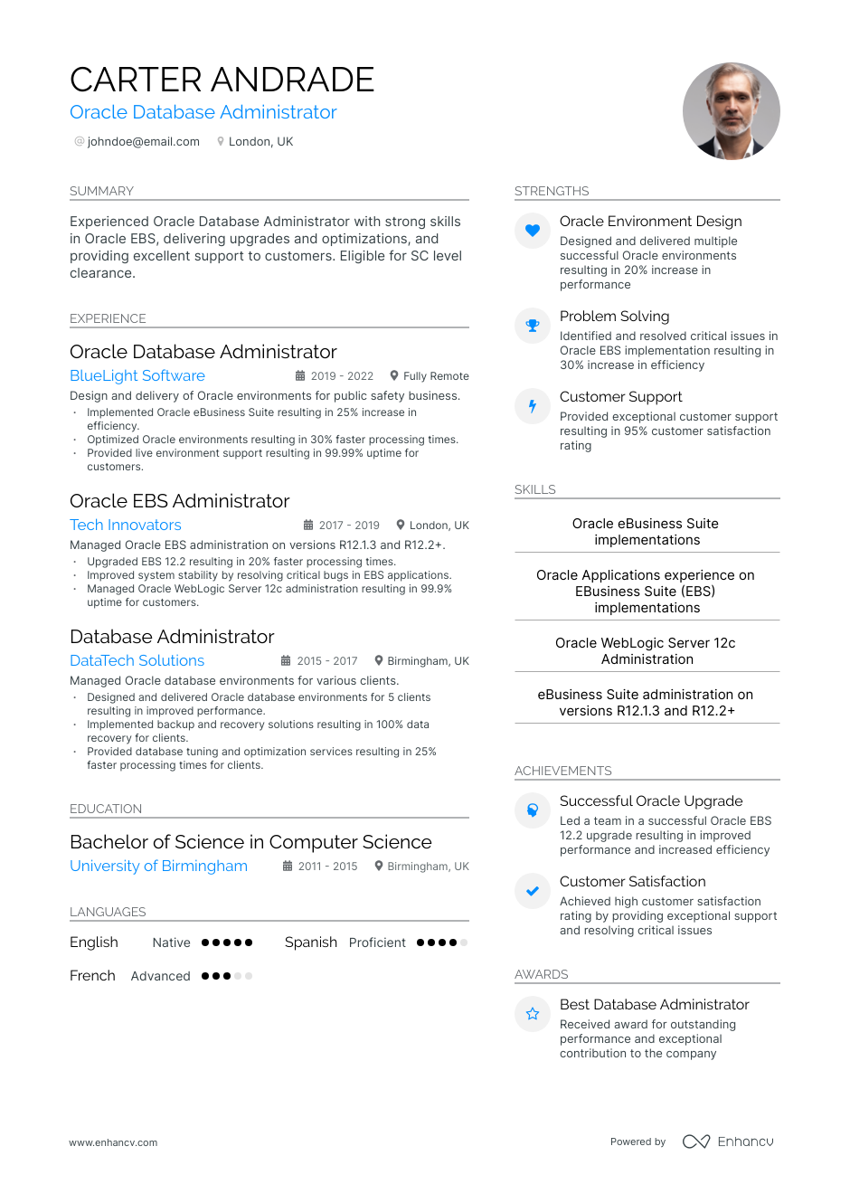 5 Oracle Database Administrator Resume Examples & Guide for 2023