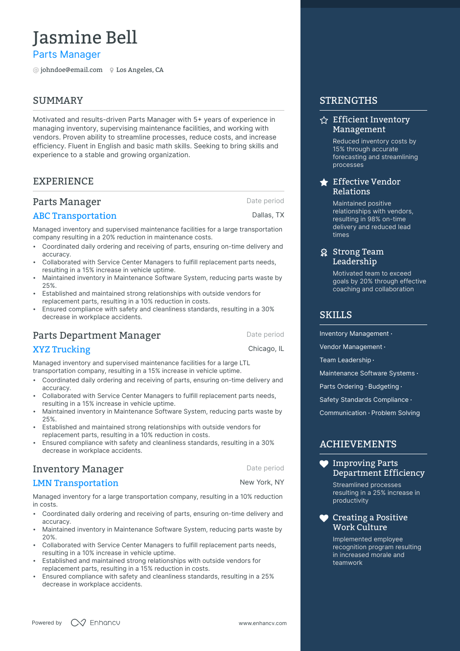 5 Parts Manager Resume Examples & Guide for 2023