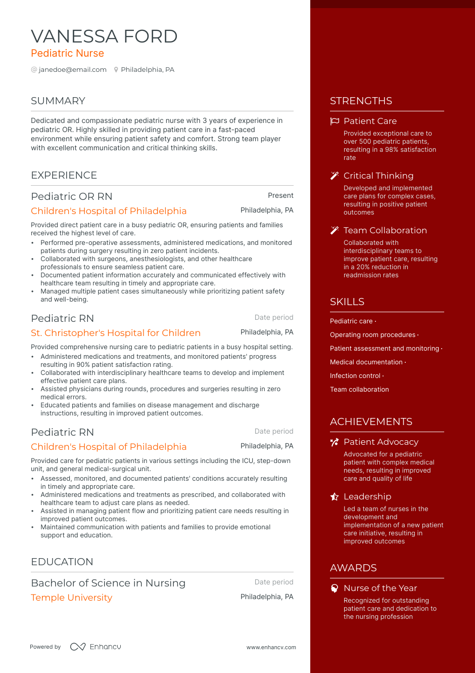 pediatric rn resume examples