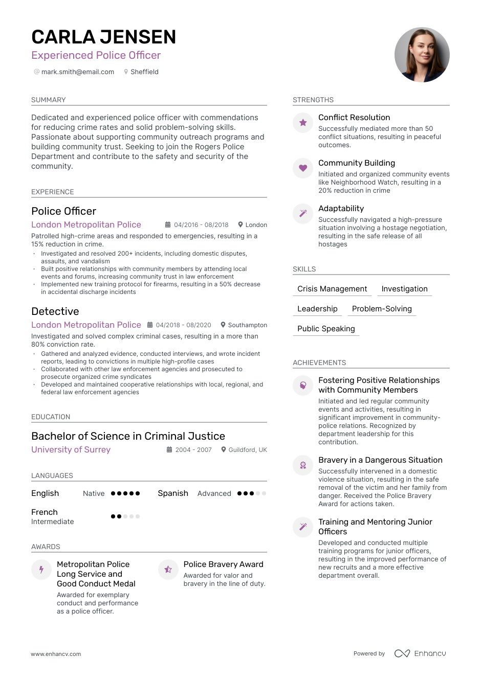 personal statement cv police