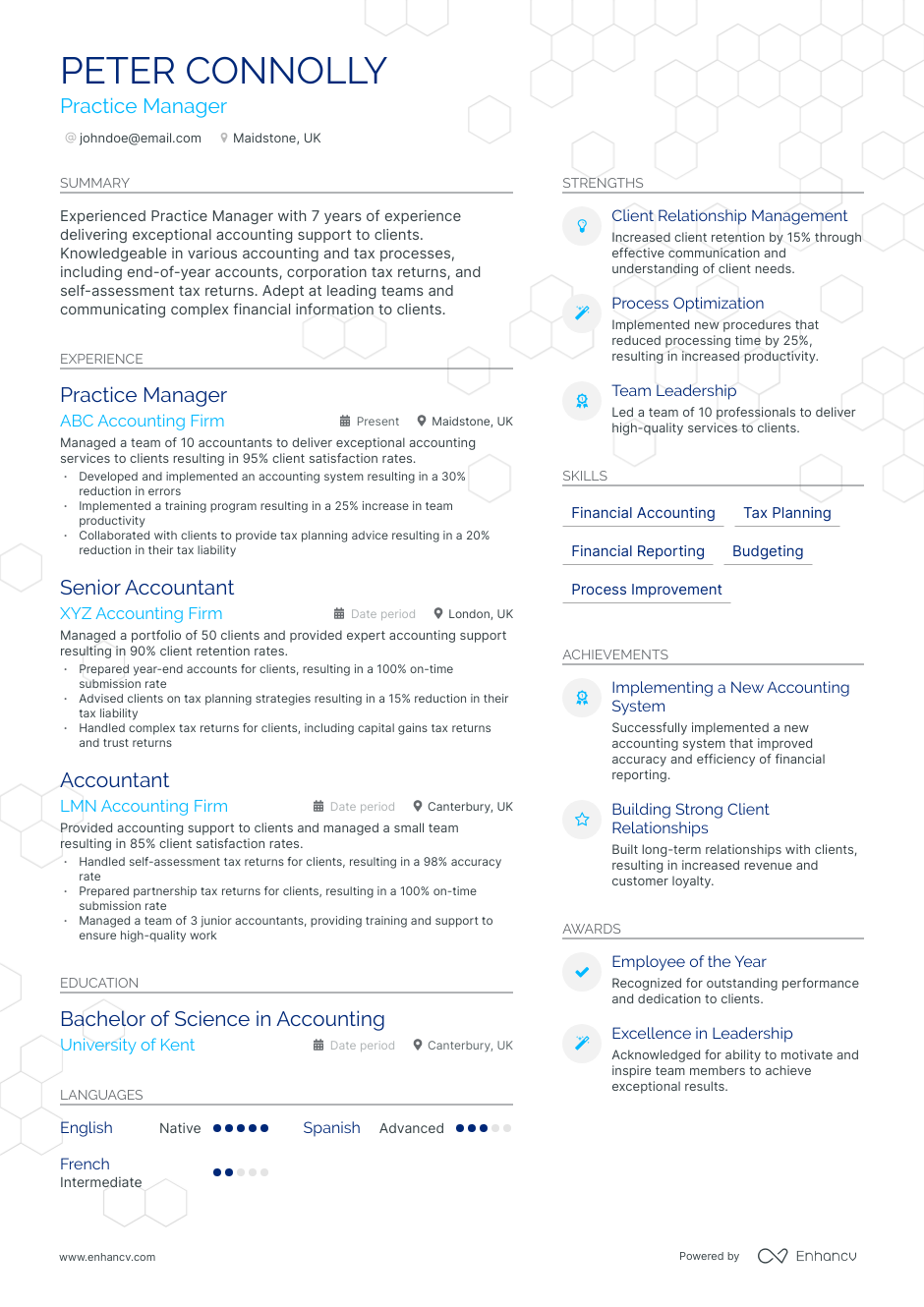 Practice Manager resume example