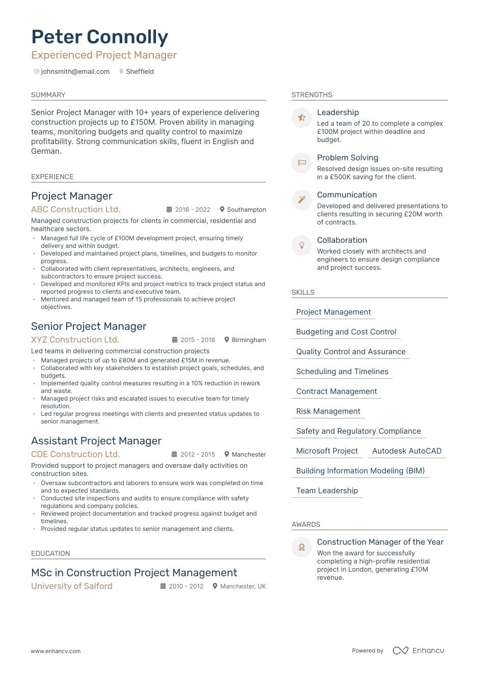 Project Manager cv example