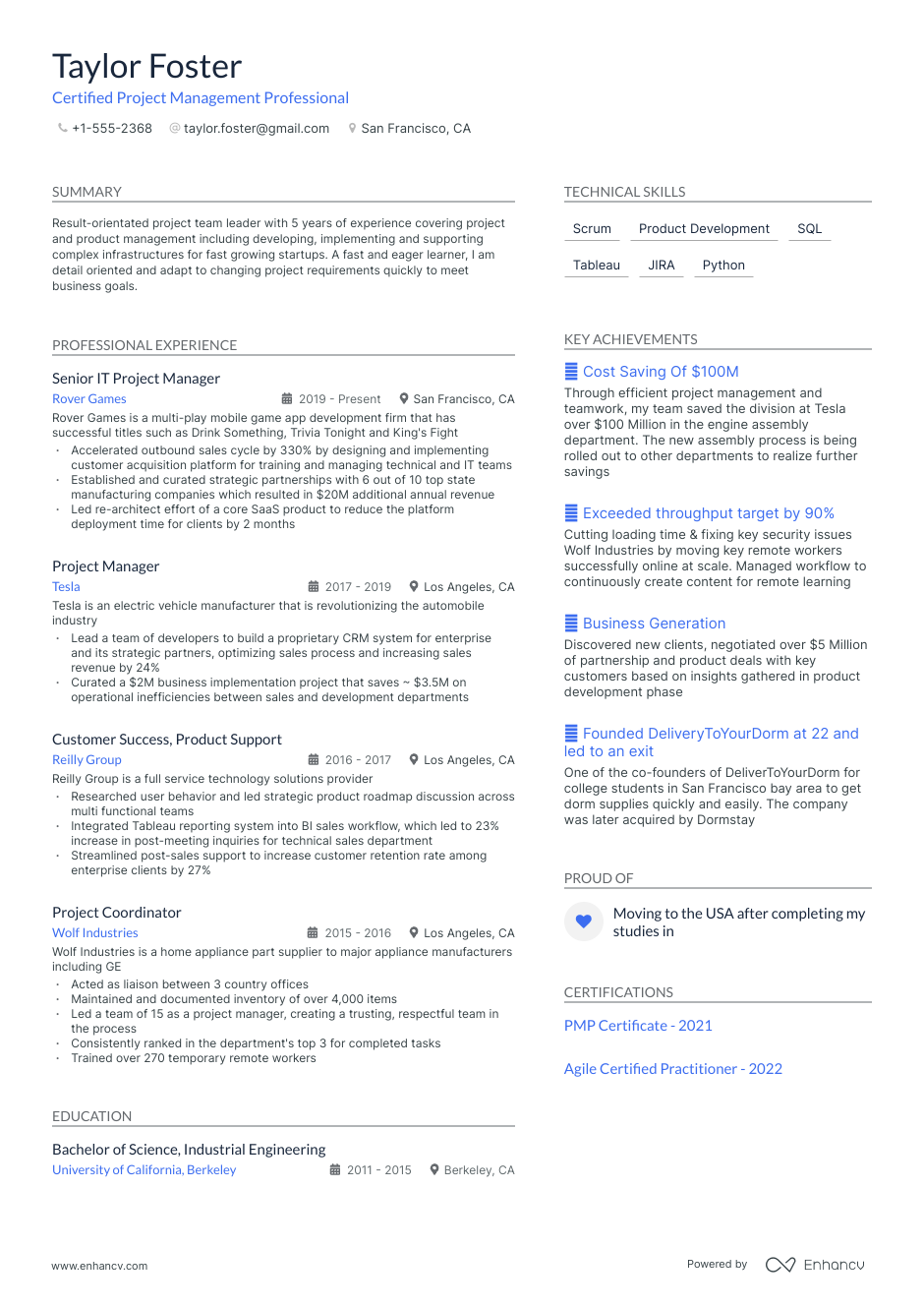 Project Manager resume example