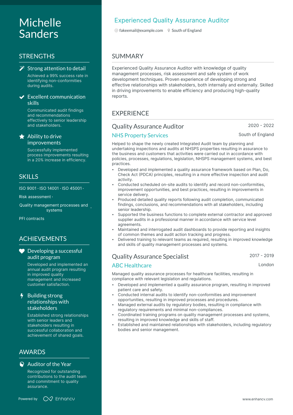 quality assurance auditor resume example