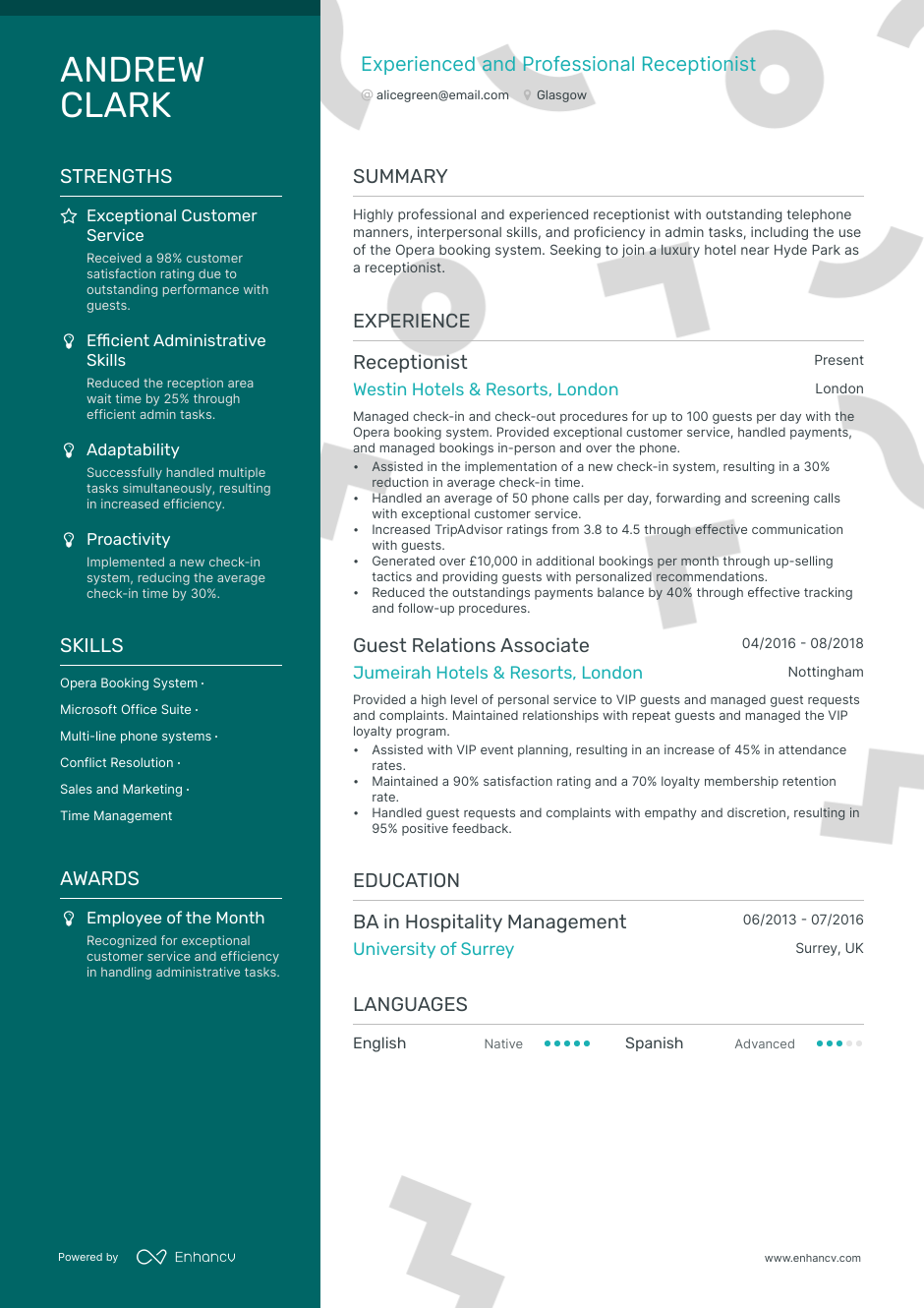 Receptionist Cv Examples For