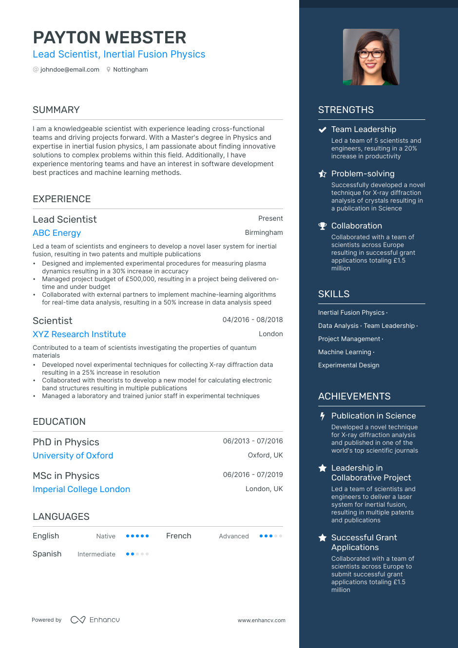 Scientist Cv Examples Scientist Cv Examples