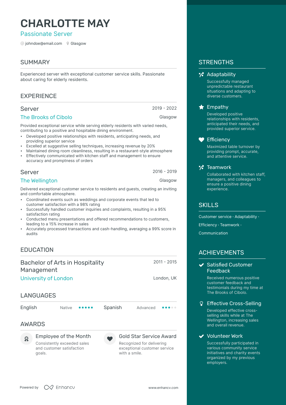 3 Server CV Examples for 2023