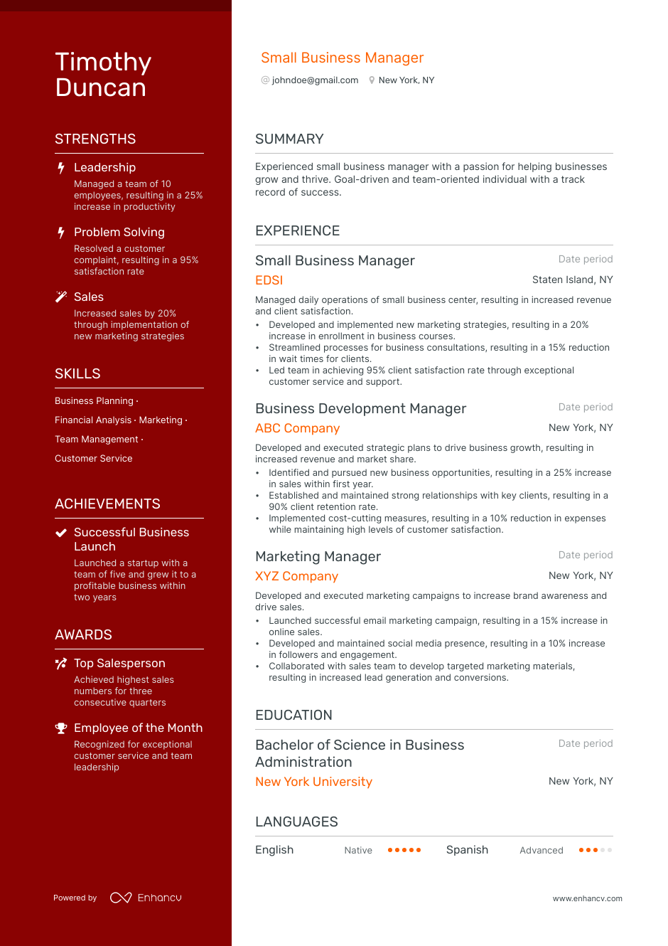 how to write a resume for business manager