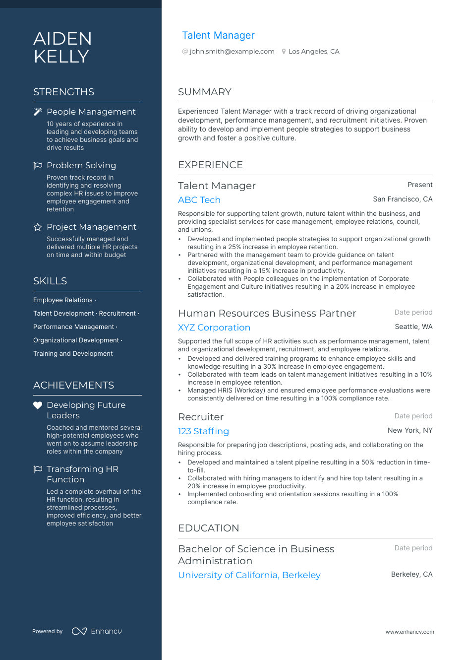 5 Talent Manager Resume Examples & Guide For 2023