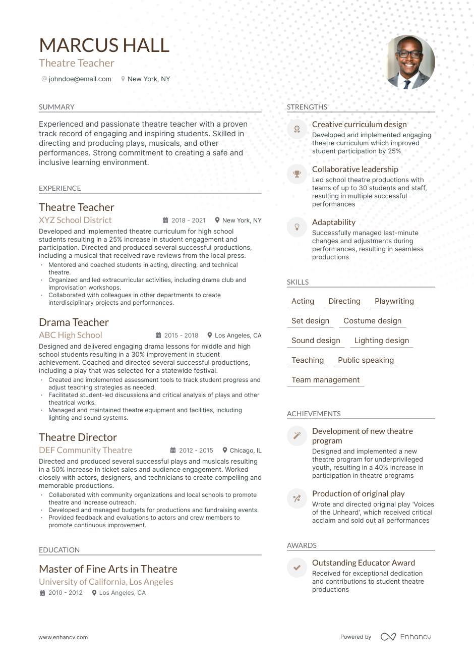 5 Theatre Teacher Resume Examples & Guide for 2023
