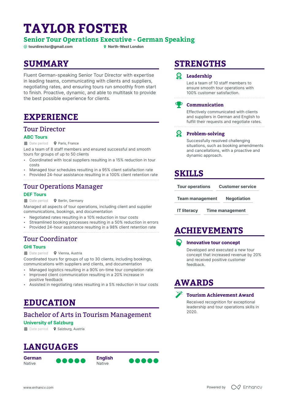 Tour Director resume example