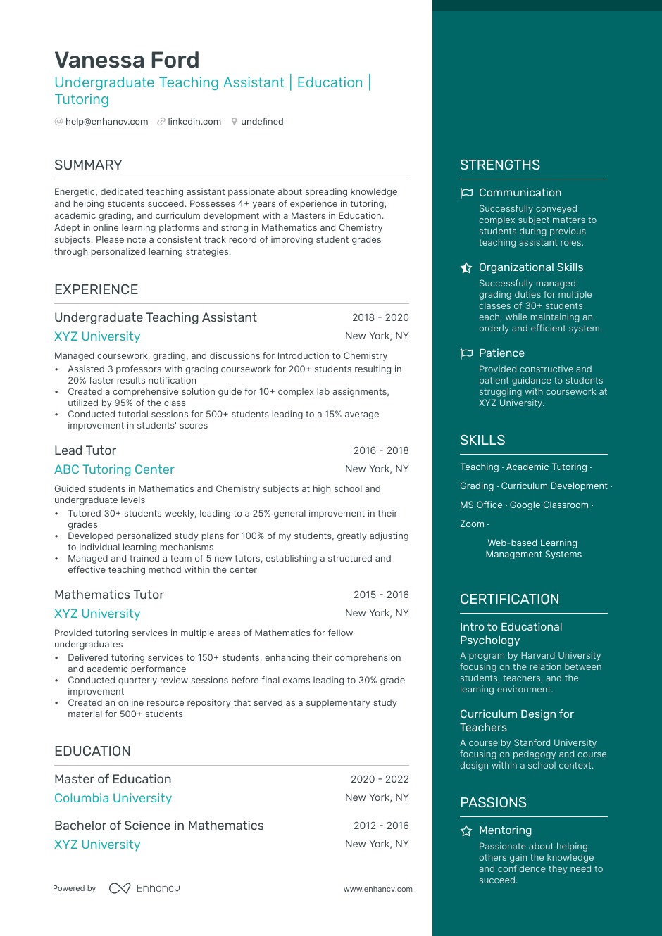 5 Undergraduate Teaching Assistant Resume Examples & Guide for 2023