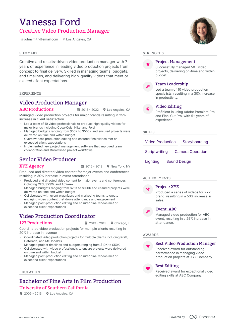 video production manager resume example