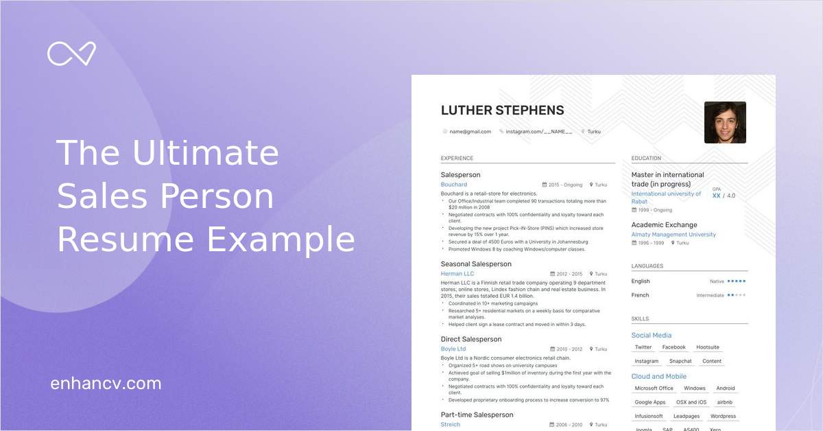 Sales Person Resume Examples & Guide for 2022 (Layout, Skills, Keywords ...