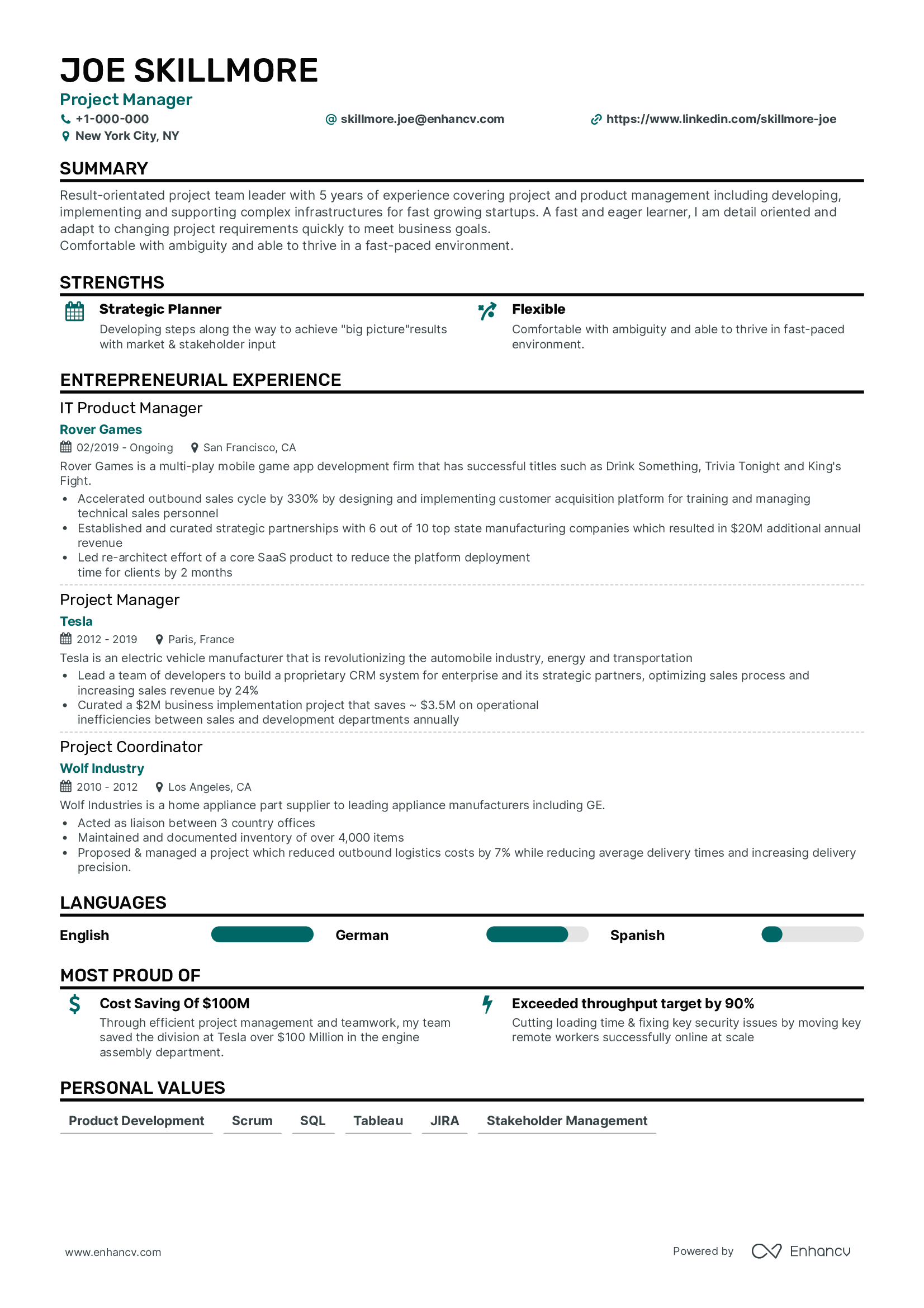 resume format one page