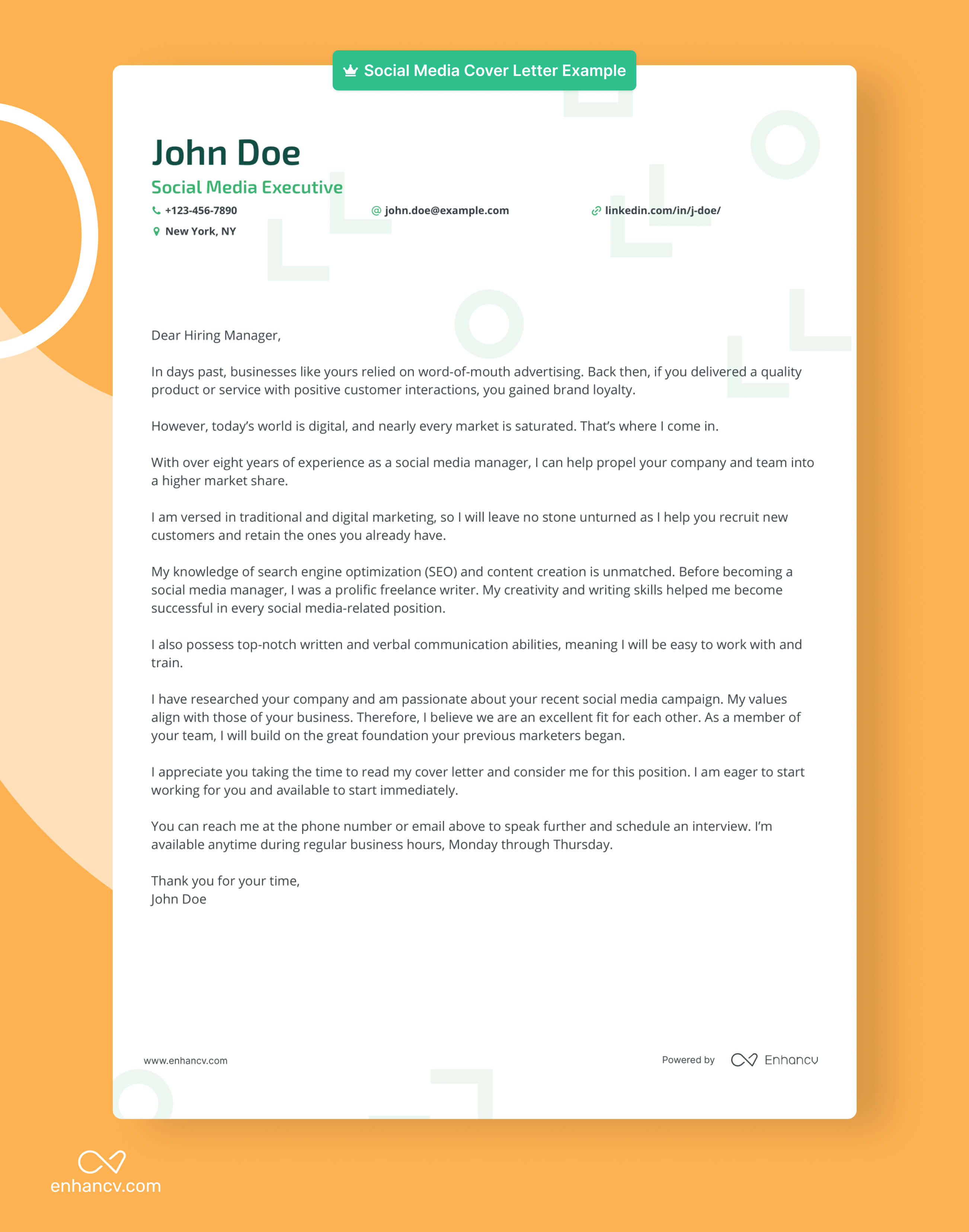 Adelante dignidad jueves Top Social Media Manager Cover Letter Examples for 2023